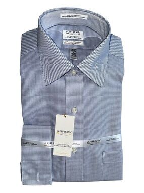 ARROW Men's Light Blue Micro-Check Cotton Dress Shirt